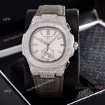 Japan Grade AAA Copy Watches Patek Philippe Nautilus Chrono Watches Diamond Silver Case